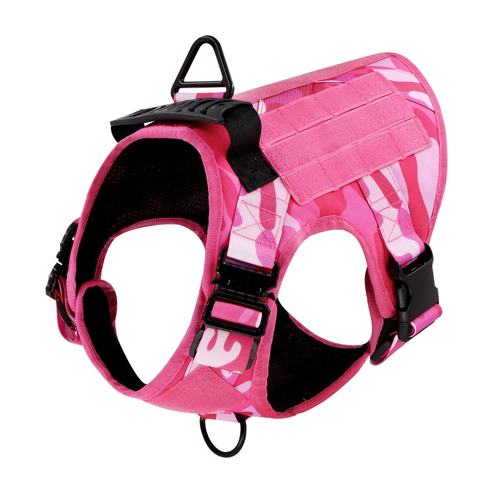 Pink Military Dog Harness And Leash Set