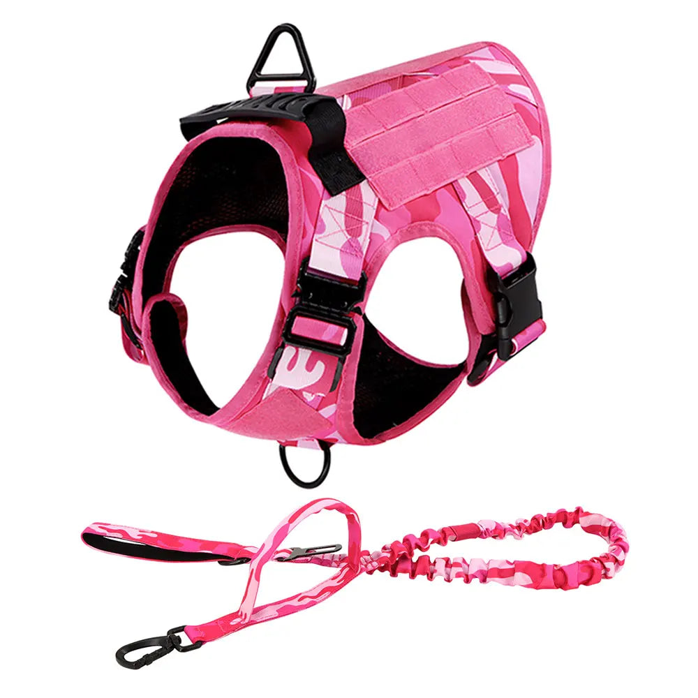 Pink Military Dog Harness And Leash Set