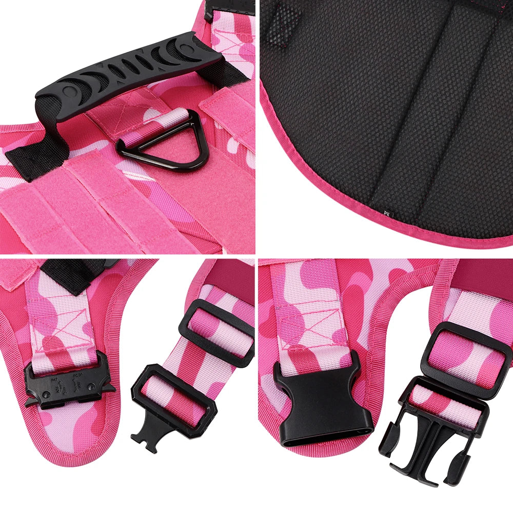 Pink Military Dog Harness And Leash Set