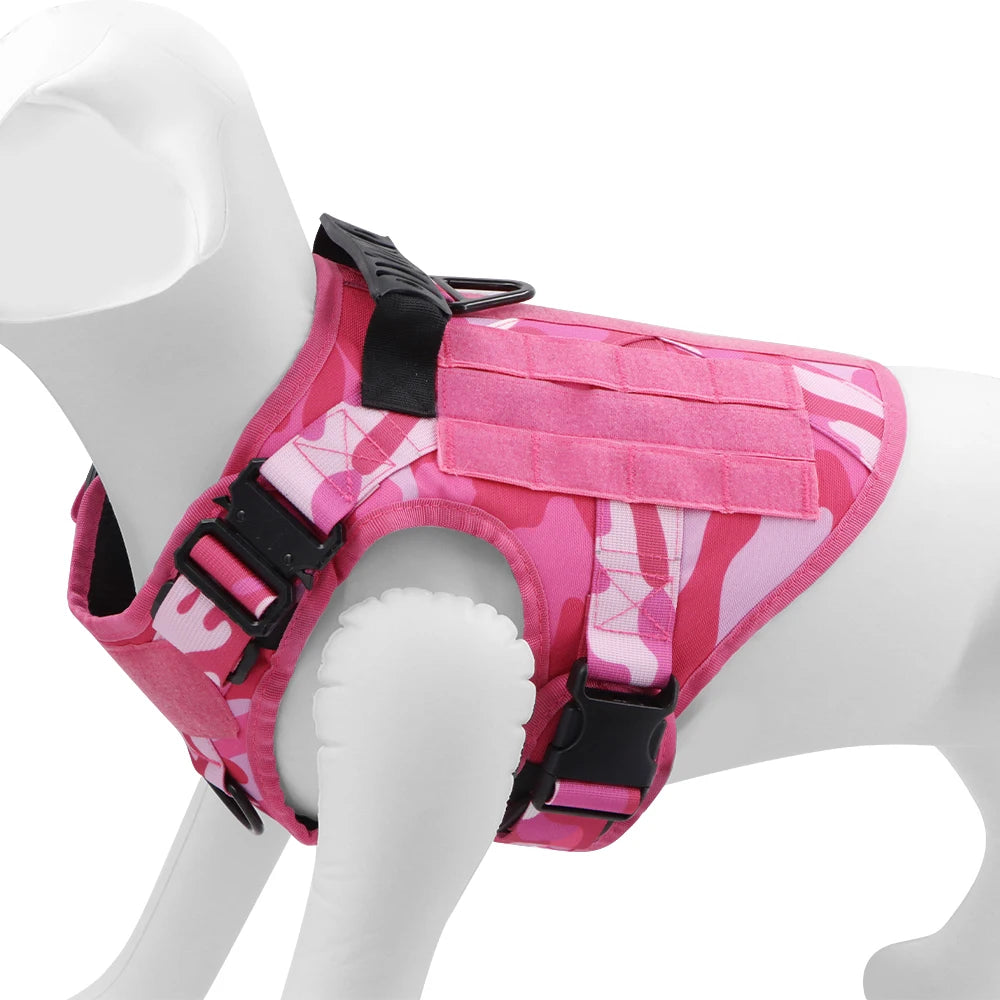 Pink Military Dog Harness And Leash Set