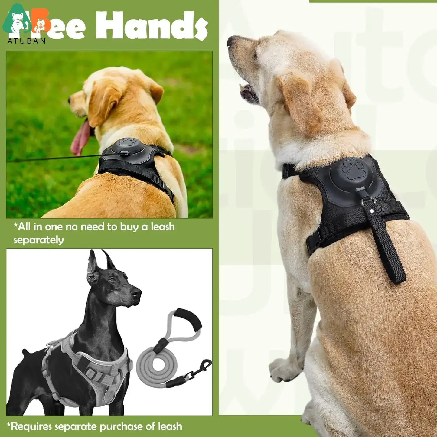 Pet Harness with Self-shrinking Leash