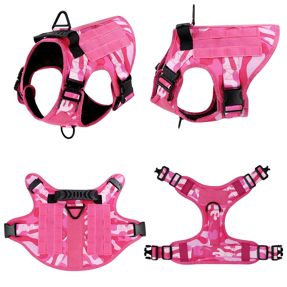 Pink Military Dog Harness And Leash Set